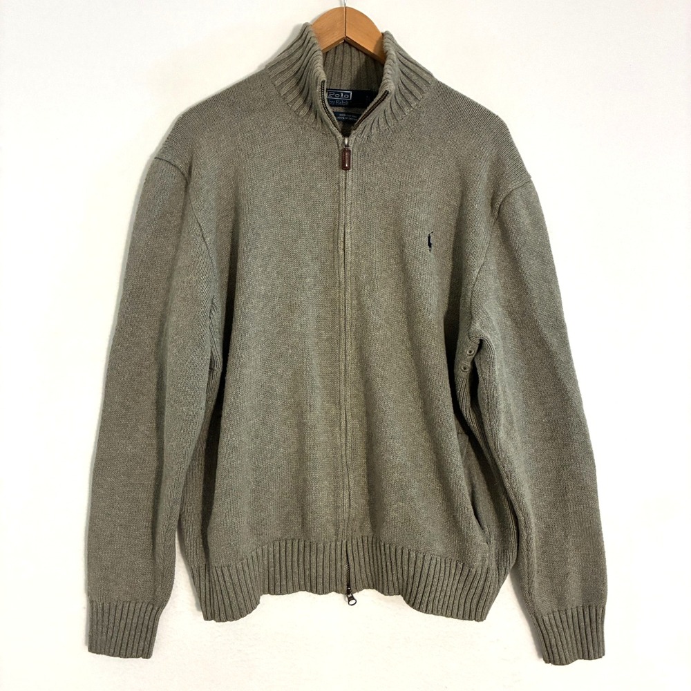 Vtg Y2K Polo Ralph Lauren Sweater Men's XL Full Zip Preppy Academia Old Money